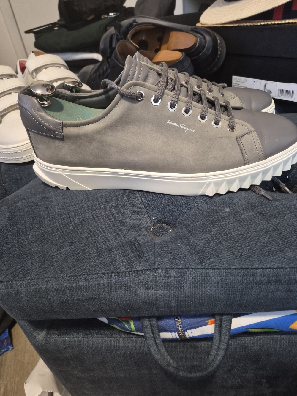 Salvatore Ferragamo Gray Low-Top Sneakers